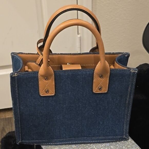 True Religion Quilted Horseshoe Modern Denim Tote Bag - Picture 15 of 16